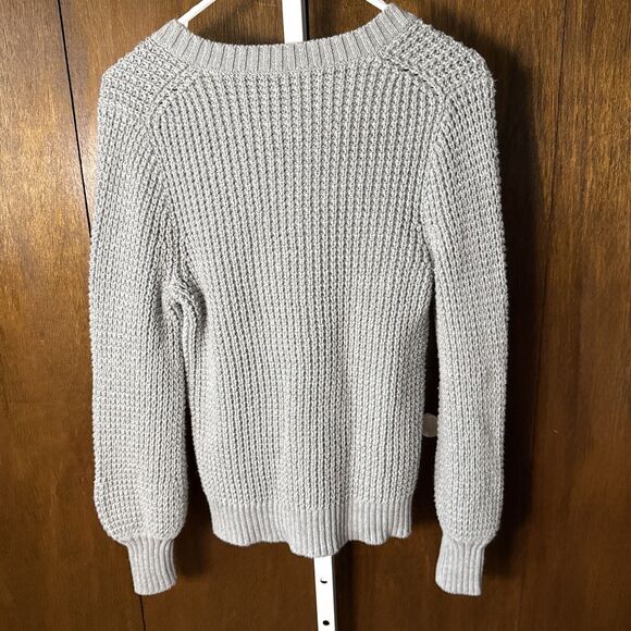 J Crew Women’s Size M Gray V-Neck Sweater Chunky Knit Cotton - Picture 4 of 4